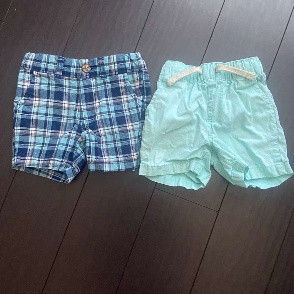 Carters & The Children’s Place Aqua summer shorts plaid & solid 18-24M & 2T EUC